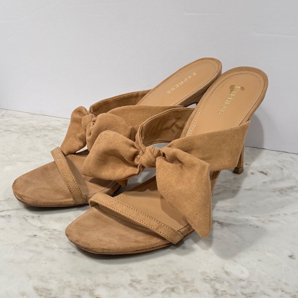 Express Womens‎ Heels Mules Slides Stiletto Bow Sandal Size 9.5 Beige wedding